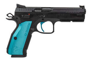 CZ 75 Shadow 2 Single Action handgun features blue anodized grips